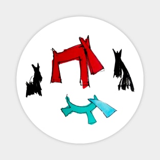 Red, black, blue dancing dogs Magnet